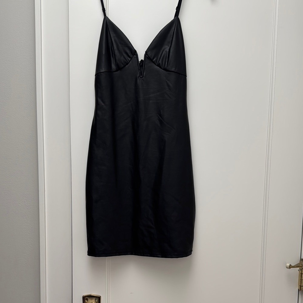 Elegant Black Faux Leather Dress